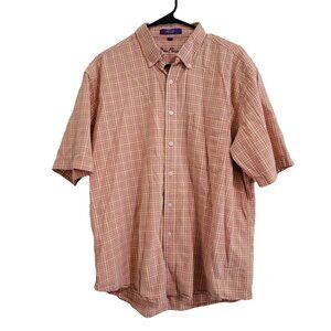 Alan Flusser Button Front Shirt Mens Size XL Orange Striped Short Sleeve Cotton